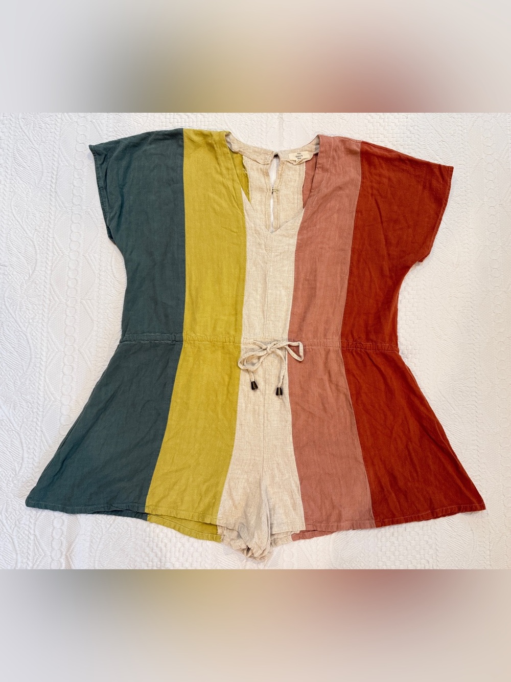 Entro Boho Romper Multicolor Colorblock Linen Cotton Blend Women’s 2X